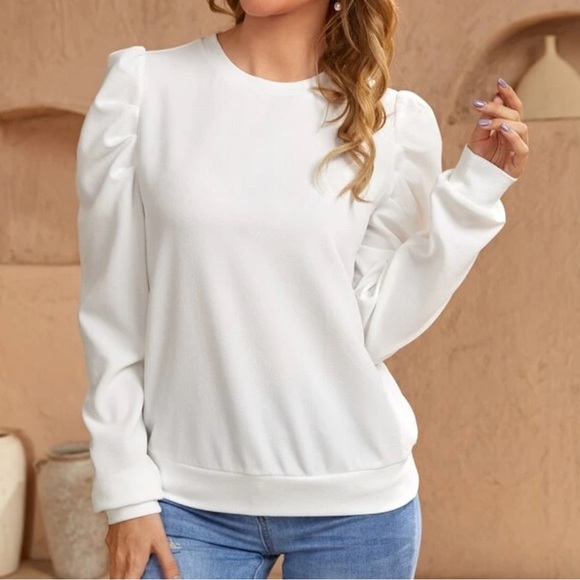 SHEIN Solid Puff Sleeve Pullover - Picture 3 of 3